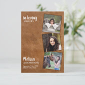 Vintages Lederdenkmal Beileid 3 Foto Beerdigung Dankeskarte (Stehend Vorderseite)