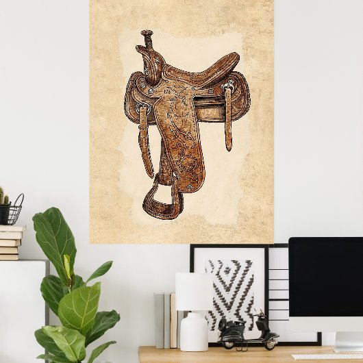 Vintages Ledersättel Mauer Poster (Heimbüro)