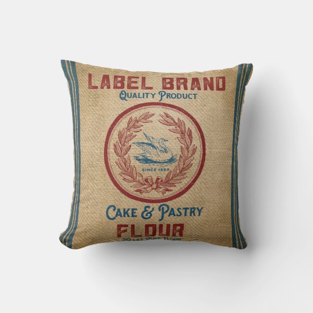 Vintages Leinwand-Geflügel Flour Sack Kissen (Vorderseite)