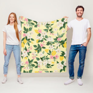 Vintages Lemon & Blossom-Muster auf Gelb Fleecedecke