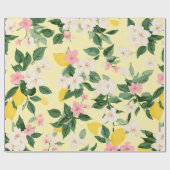 Vintages Lemon & Blossom-Muster auf Gelb Geschenkpapier (Flach)