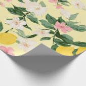 Vintages Lemon & Blossom-Muster auf Gelb Geschenkpapier (Ecke)