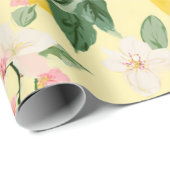 Vintages Lemon & Blossom-Muster auf Gelb Geschenkpapier (Rolleneckpunkt)