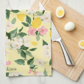 Vintages Lemon & Blossom-Muster auf Gelb Geschirrtuch (Viertel Falte)
