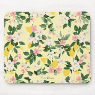 Vintages Lemon & Blossom-Muster auf Gelb Mousepad