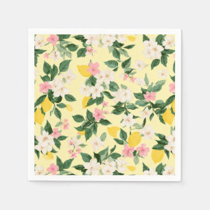 Vintages Lemon & Blossom-Muster auf Gelb Serviette