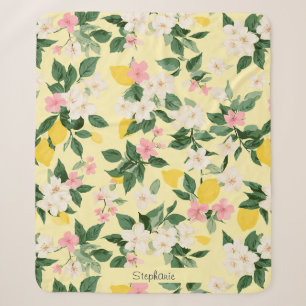 Vintages Lemon & Blossom-Muster auf Gelb Sherpadecke
