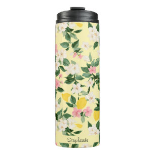 Vintages Lemon & Blossom-Muster auf Gelb Thermosbecher