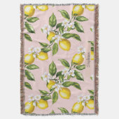 Vintages Lemon & Blossom-Muster auf rosa (2) Decke (Vorderseite Vertikal)
