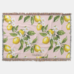 Vintages Lemon & Blossom-Muster auf rosa (2) Decke