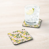 Vintages Lemon & Blossom-Muster auf rosa (2) Getränkeuntersetzer (Rechte Seite)
