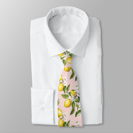 Vintages Lemon & Blossom-Muster auf rosa (2) Krawatte (Gebunden)