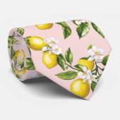 Vintages Lemon & Blossom-Muster auf rosa (2) Krawatte (Gerollt)
