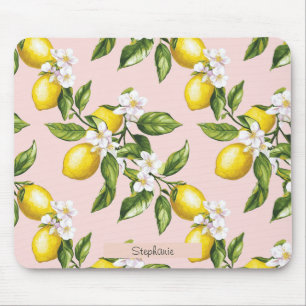 Vintages Lemon & Blossom-Muster auf rosa (2) Mousepad