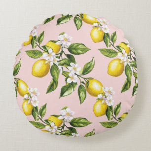 Vintages Lemon & Blossom-Muster auf rosa (2) Rundes Kissen