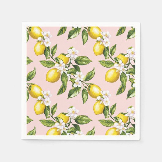 Vintages Lemon & Blossom-Muster auf rosa (2) Serviette (Vorderseite)