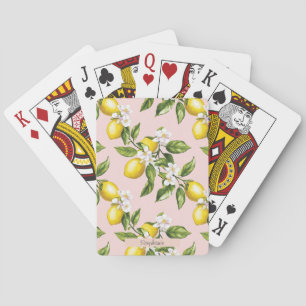 Vintages Lemon & Blossom-Muster auf rosa (2) Spielkarten
