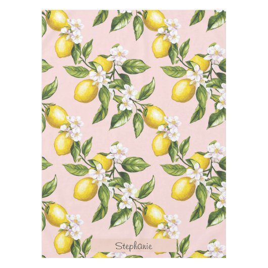 Vintages Lemon & Blossom-Muster auf rosa (2) Tischdecke (Vorderseite)