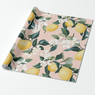 Vintages Lemon & Blossom-Muster in rosa Geschenkpapier