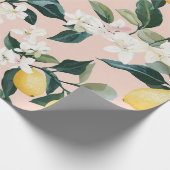 Vintages Lemon & Blossom-Muster in rosa Geschenkpapier (Ecke)