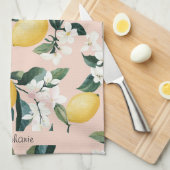 Vintages Lemon & Blossom-Muster in rosa Geschirrtuch (Viertel Falte)