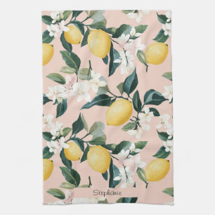 Vintages Lemon & Blossom-Muster in rosa Geschirrtuch