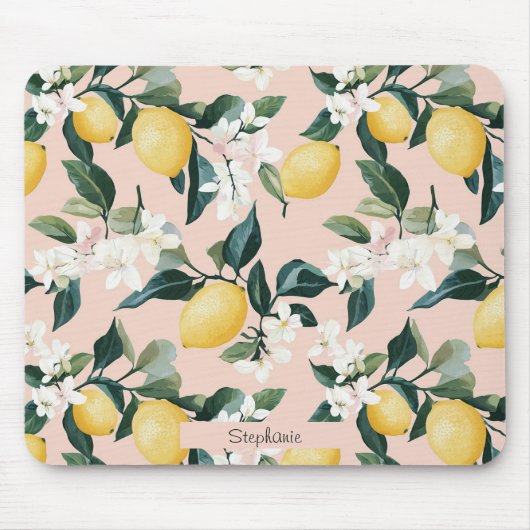 Vintages Lemon & Blossom-Muster in rosa Mousepad (Vorne)