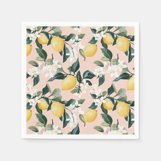 Vintages Lemon & Blossom-Muster in rosa Serviette (Vorderseite)