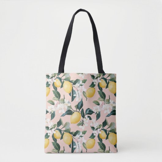 Vintages Lemon & Blossom-Muster in rosa Tasche (Vorderseite)