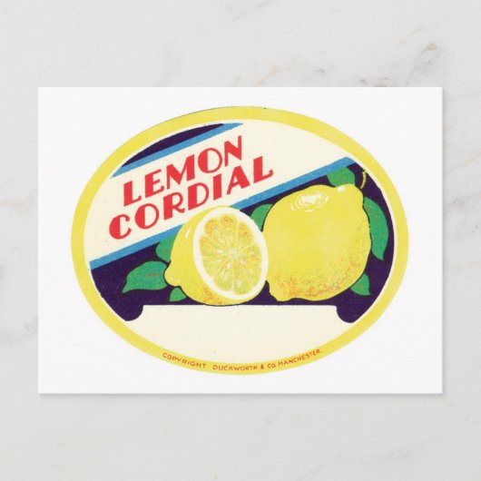 Vintages Lemon-Cordial-Label Postkarte (Vorderseite)