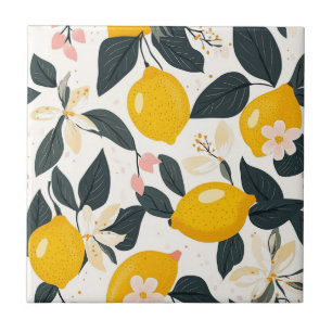 Vintages Lemon- und rosa Blossom-Muster Fliese