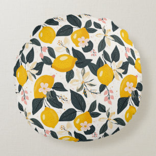 Vintages Lemon- und rosa Blossom-Muster Rundes Kissen