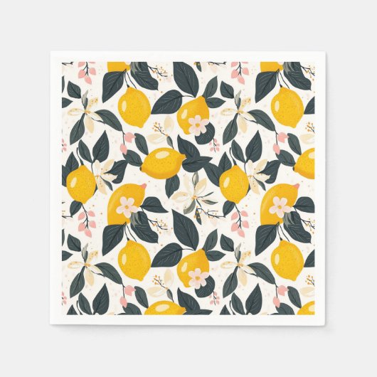 Vintages Lemon- und rosa Blossom-Muster Serviette (Vorderseite)
