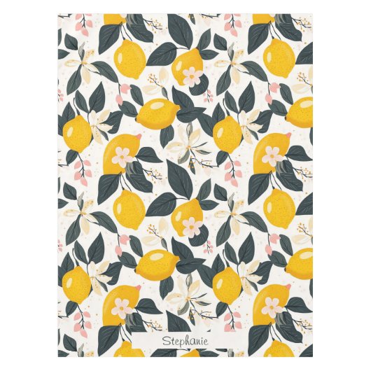Vintages Lemon- und rosa Blossom-Muster Tischdecke (Vorderseite)
