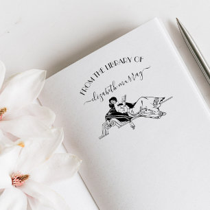 Vintages Lesen einer eleganten Bibliothek für Frau Gummistempel