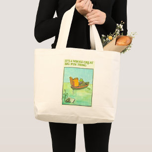 Vintages Lesen von Poster Art, Frosch und Fischtei Jumbo Stoffbeutel