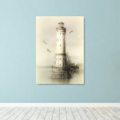 Vintages Leuchtturm Canvas Print Leinwanddruck (Insitu (Holzboden))
