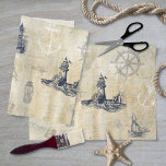 Vintages Leuchtturm Decoupage Seidenpapier<br><div class="desc">Dieses Papiertaschentuch weist ein nautisches Vintages Design auf,  mit Leuchttürmen und nautischen Elementen,  und einem alten Papierhintergrund mit verblasstem Text und Poststempeln. *Bitte kontaktieren Sie mich über Zazzle,  wenn Sie dieses Design auf anderen Produkten wünschen oder andere Designhilfe benötigen.</div>