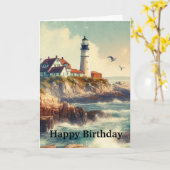 Vintages Leuchtturm Wasserfarben zum Geburtstag Karte (Gelbe Blume)