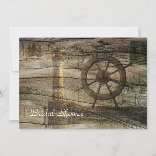 Vintages Leuchtturmstrandhochzeits-Brautparty Einladung (Vorderseite)