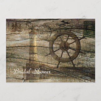 Vintages Leuchtturmstrandhochzeits-Brautparty Einladung