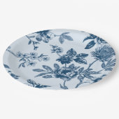 Vintages ligh Blue Floral Toile Muster Pappteller (Schrägansicht)