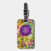 Vintages lila-blorgelbes Muster, monogramm Gepäckanhänger (Vorderseite vertikal)