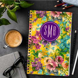 Vintages lila-blorgelbes Muster, monogramm Notizblock