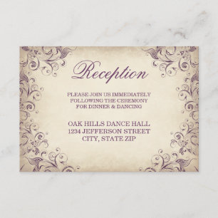 Vintages Lila blühen Hochzeits-Empfangs-Karten Begleitkarte