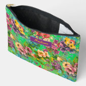 Vintages lila Blumenmuster Monogramm Zubehörtasche (Offen)