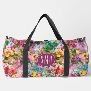 Vintages lila Blumenrosa-Muster Duffle Bag