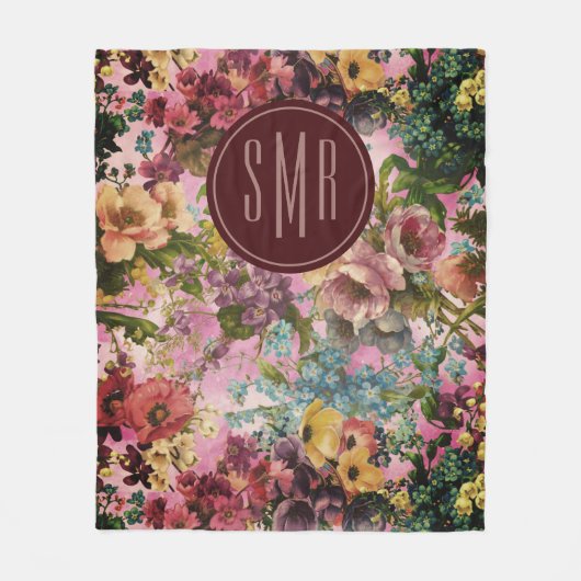 Vintages lila Blumenrosa-Muster Fleecedecke (Vorderseite)