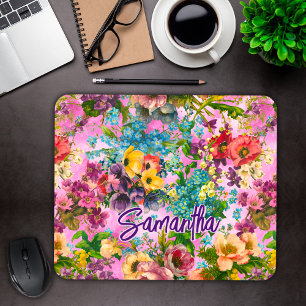 Vintages lila Blumenrosa-Muster Mousepad