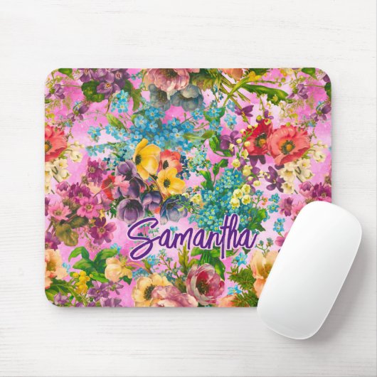 Vintages lila Blumenrosa-Muster Mousepad (Mit Mouse)